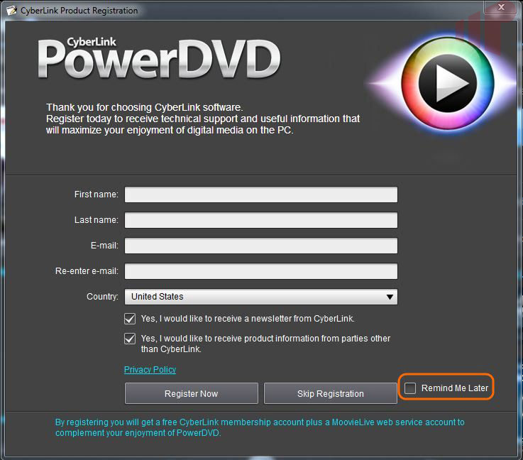 when registering cyberlink powerdvd 18 says not connected to the internet