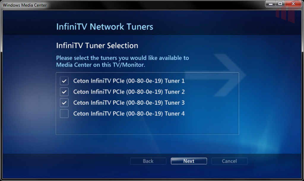 InfiniTV Network Tuner Wizard Configuration