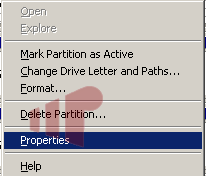 Drive partition properties menu